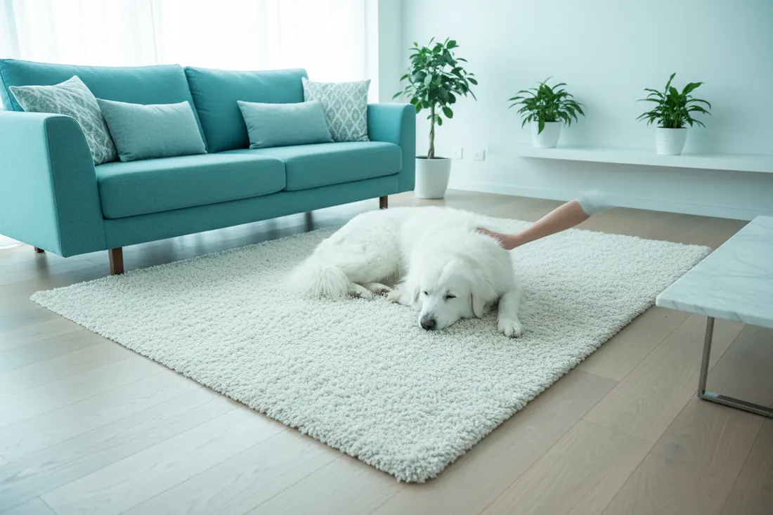 Salon avec un chien couché sur un tapis