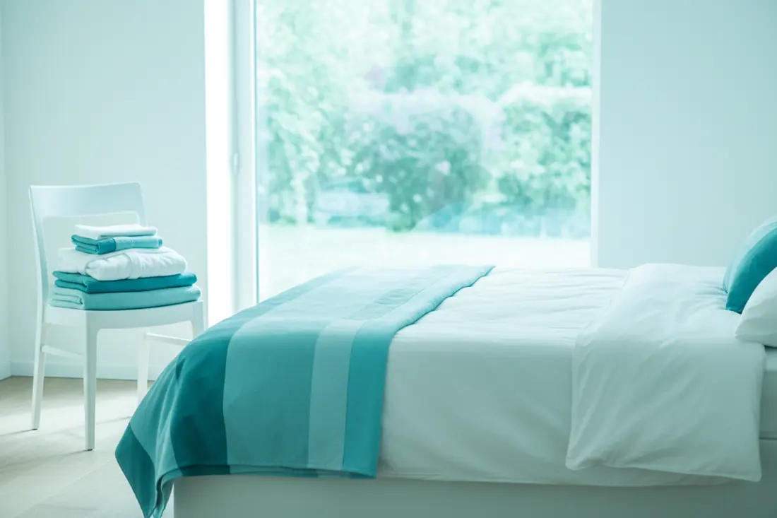 Chambre avec lit et linge de maison